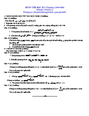 Đề ôn thi học kỳ I môn thi Toán 12 - Đề số 6